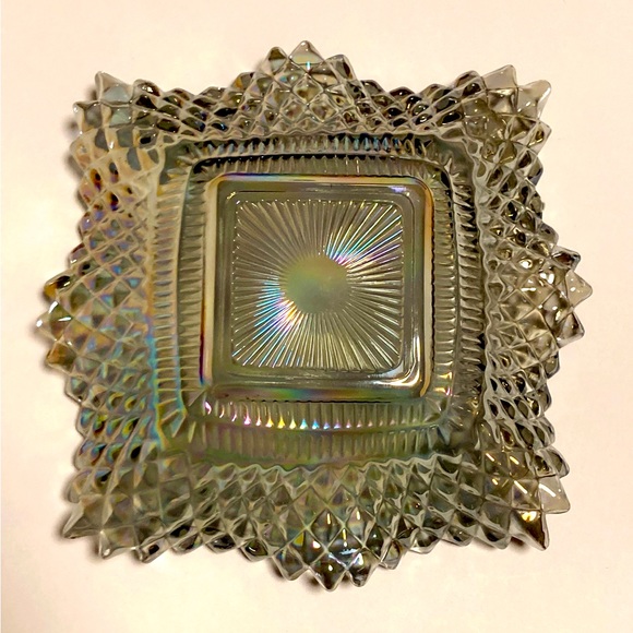 Vintage square iridescent grey hobnail depression glass candy dish/serving tray - Picture 4 of 4